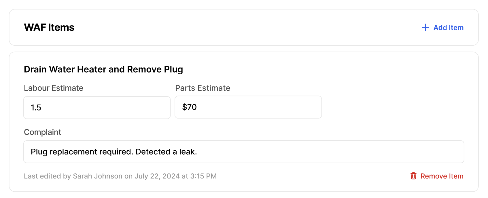 Approval screen with inline editing of repair estimates and logged changes for traceability.