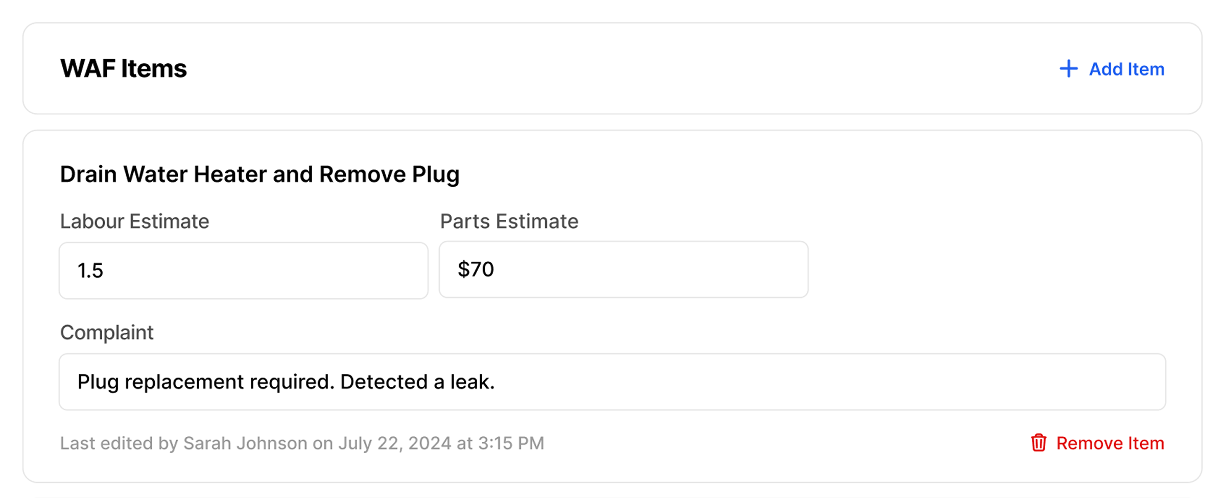 Approval screen with inline editing of repair estimates and logged changes for traceability.
